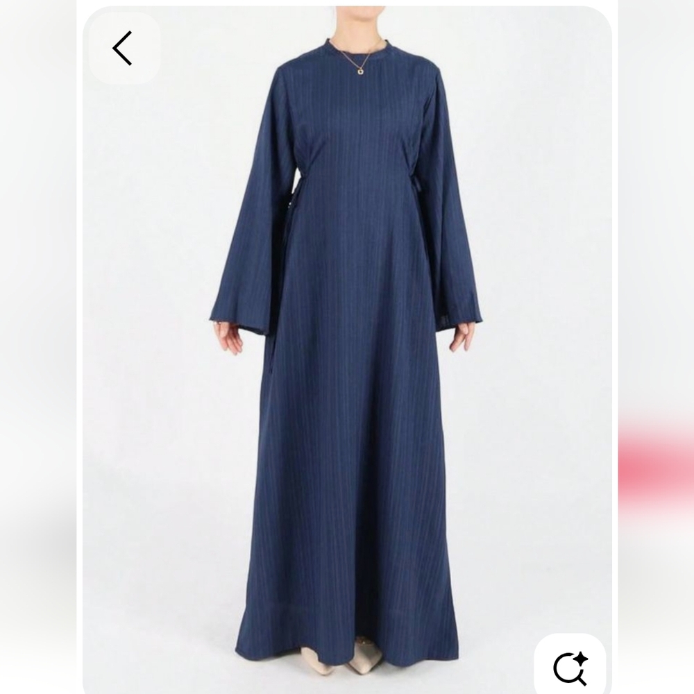 Navy Long Sleeve Dress, Closed Abaya, Modest Textured, Lightweight Fabric